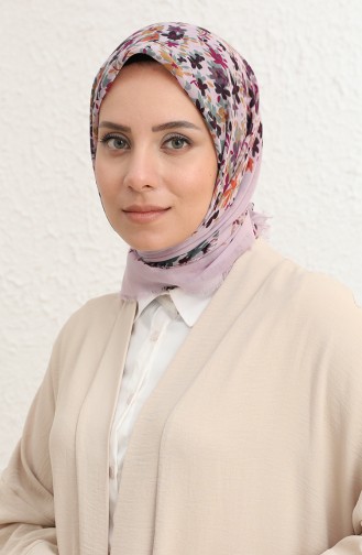 Desenli Çekme Cotton Eşarp 13194-08 Lila