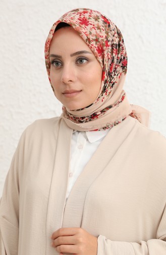 Desenli Çekme Cotton Eşarp 13194-15 Sütlü kahve Vişne