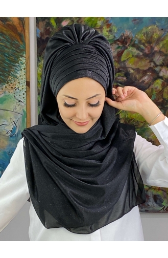 Schwarz Praktischer Turban 19AGS22ŞP22-02