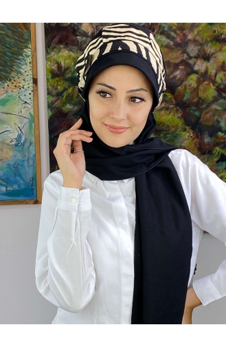 İri Şeritli Zebralı Tokalı Şapka 19AGS22ŞP16-01 Siyah Sütlü kahve