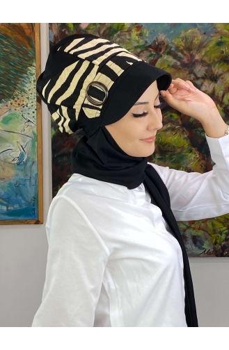 İri Şeritli Zebralı Tokalı Şapka 19AGS22ŞP16-01 Siyah Sütlü kahve