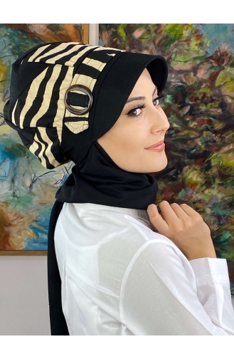 İri Şeritli Zebralı Tokalı Şapka 19AGS22ŞP16-01 Siyah Sütlü kahve