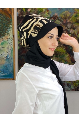 İri Şeritli Zebralı Tokalı Şapka 19AGS22ŞP16-01 Siyah Sütlü kahve