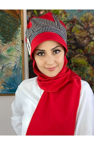 Red Ready to Wear Turban 19AGS22ŞP03-03