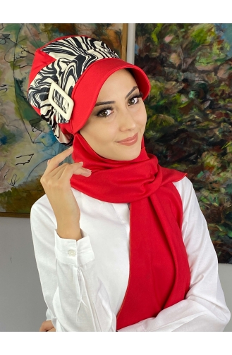 Red Ready to Wear Turban 19AGS22ŞP11-03