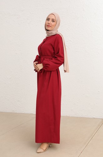 Tofisa Düğmeli Kuşaklı Elbise 3558-01 Bordo