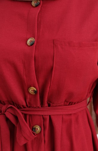 Tofisa Düğmeli Kuşaklı Elbise 3558-01 Bordo