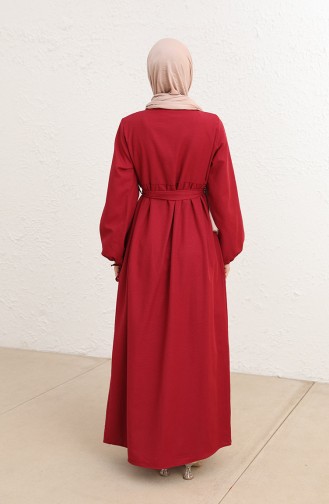 Tofisa Düğmeli Kuşaklı Elbise 3558-01 Bordo