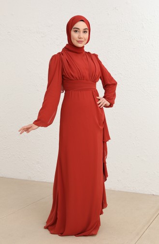 Ziegelrot Hijab-Abendkleider 5718-01