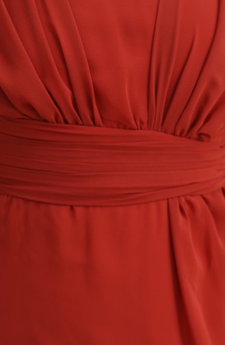 Brick Red Hijab Evening Dress 5718-01