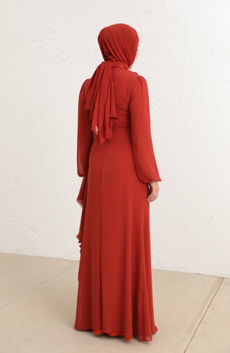 Brick Red Hijab Evening Dress 5718-01