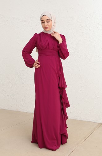 Plum Hijab Evening Dress 5718-03