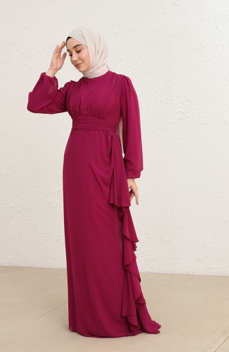 Plum Hijab Evening Dress 5718-03