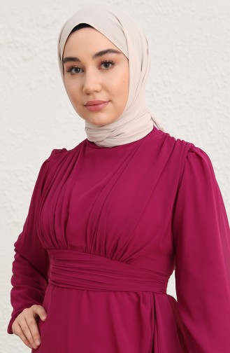Plum Hijab Evening Dress 5718-03