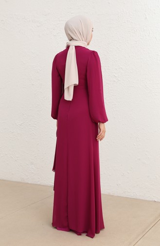 Plum Hijab Evening Dress 5718-03