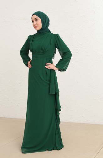 Emerald Green Hijab Evening Dress 5718-04