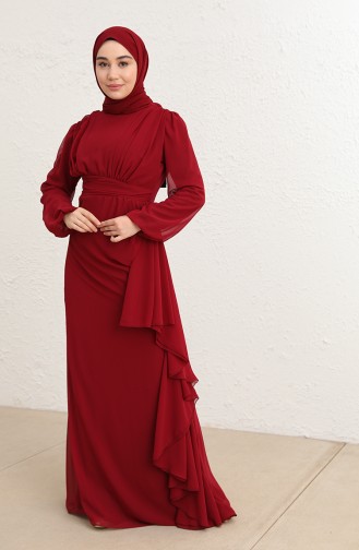 Claret Red Hijab Evening Dress 5718-05