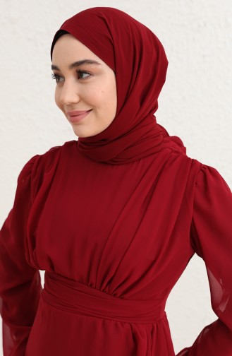 Claret Red Hijab Evening Dress 5718-05