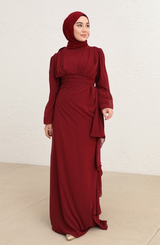 Plissiertes, detailliertes Abendkleid 5718-13 Dunkelburgund 5718-13