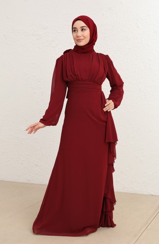فستان سهرة مطوي 5718-13  أحمر غامق 5718-13