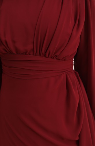 Pleat Detailed Evening Dress 5718-13 Dark Claret Red 5718-13