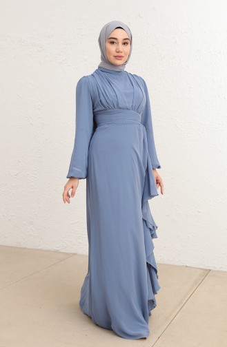 Mint Blue Hijab Evening Dress 5718-14