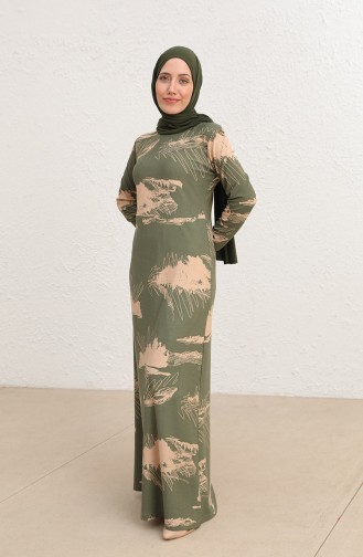Tofisa Desenli Elbise 3068-02 Haki