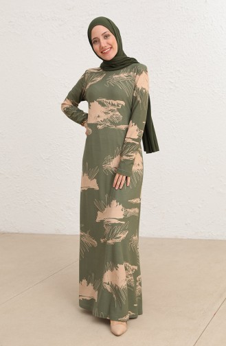 Tofisa Desenli Elbise 3068-02 Haki