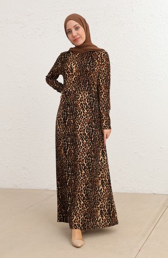 Tofisa Leopar Desenli Elbıse 8542D1-01 Kahverengi