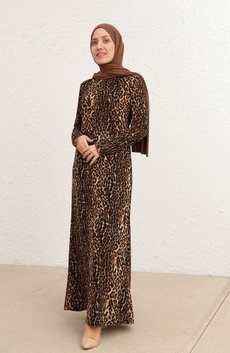Tofisa Leopar Desenli Elbıse 8542D1-01 Kahverengi