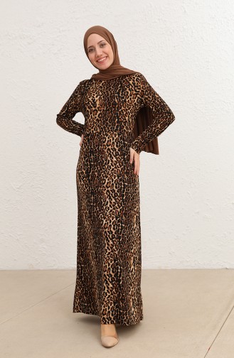 Tofisa Leopar Desenli Elbıse 8542D1-01 Kahverengi