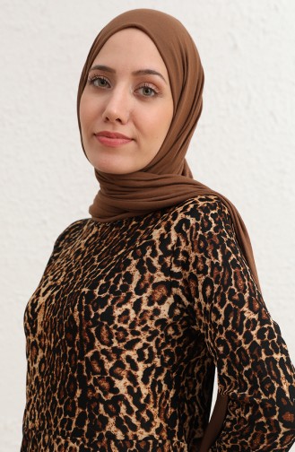 Tofisa Leopar Desenli Elbıse 8542D1-01 Kahverengi
