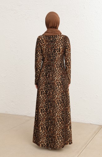 Tofisa Leopar Desenli Elbıse 8542D1-01 Kahverengi