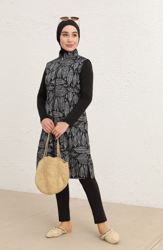 Schwarz Hijab Badeanzug 012-01