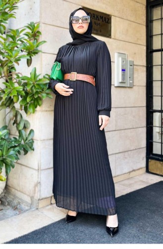 Piliseli Kemerli Abiye 16400 Siyah