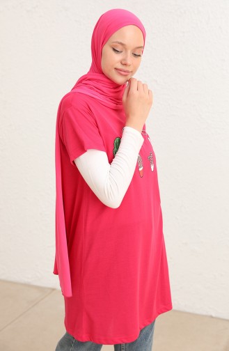 Bedrucktes Langes Tshirt 8134-02 Fuchsia 8134-02