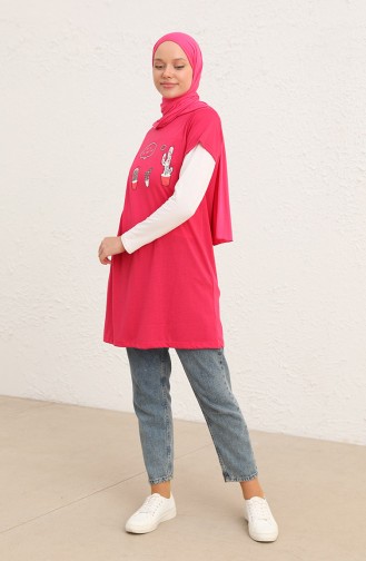 Bedrucktes Langes Tshirt 8134-02 Fuchsia 8134-02