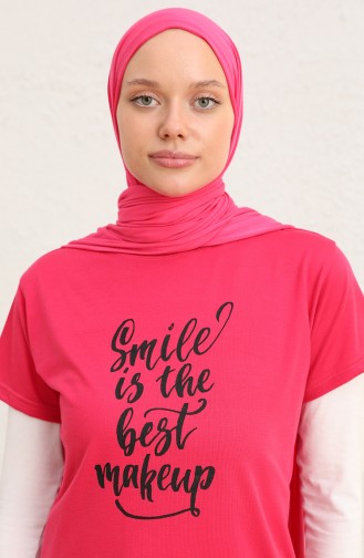 Baskılı Uzun Tshirt 8139-08 Fuşya