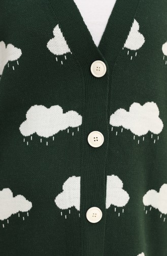 Triko Bulut Desenli Düğmeli Hırka 2031-02 Zümrüt Yeşili