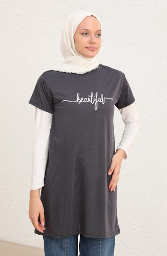 Baskılı Uzun Tshirt 8138-12 Antrasit