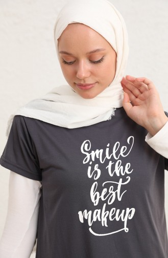 Baskılı Uzun Tshirt 8139-12 Antrasit