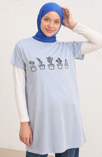 Baskılı Tshirt 8133-12 Buz Mavisi