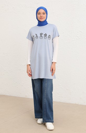 Baskılı Tshirt 8133-12 Buz Mavisi