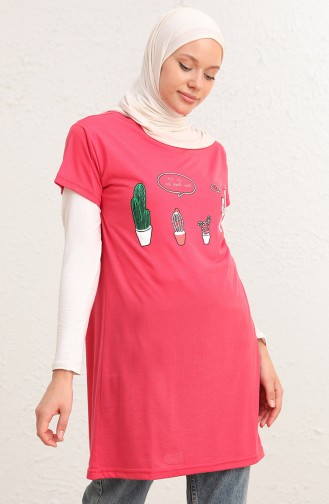 Printed Long Tshirt 8134-13 Pink 8134-13