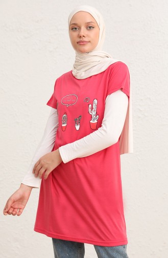 Printed Long Tshirt 8134-13 Pink 8134-13