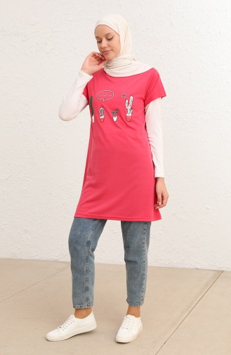 Printed Long Tshirt 8134-13 Pink 8134-13