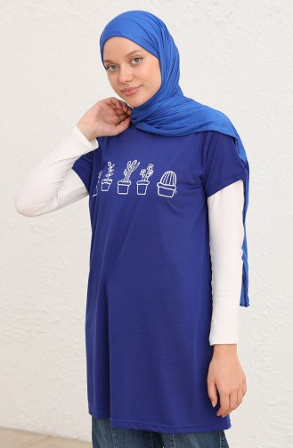 Baskılı Tshirt 8133-07 Saks