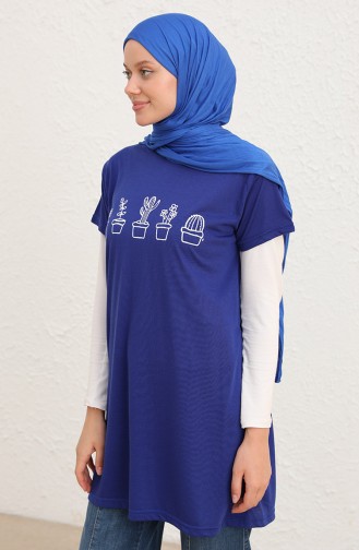 Baskılı Tshirt 8133-07 Saks