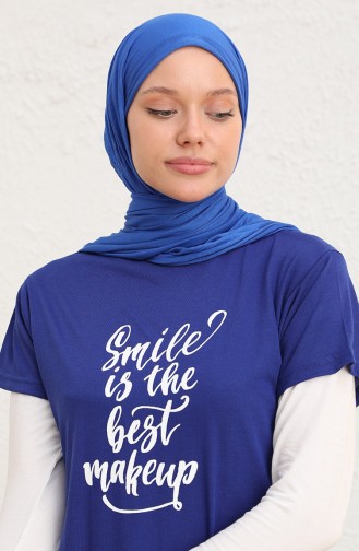 Baskılı Uzun Tshirt 8139-10 Saks