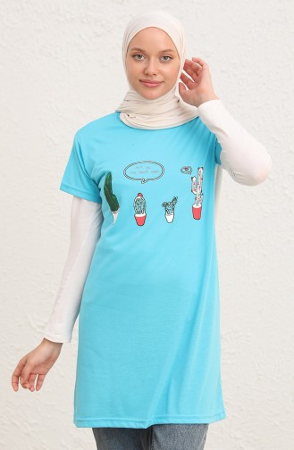 Printed Long Tshirt 8134-09 Turquoise 8134-09